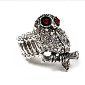 NWT Silver Plated owl ring Austrian Crystals